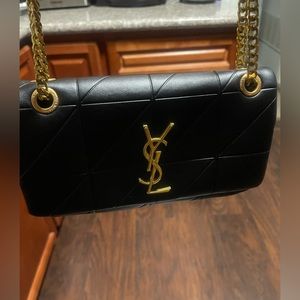 Yves Saint Laurent Black Leather Crossbody with Gold Chain